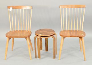 Six piece lot to include pair of W.A. Mitchell Maine cherry side chairs along with four of Alvar Aalto stands (ht. 17 1/2 in., dia....