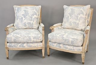 Pair of French style contemporary upholstered chairs. ht. 38 in., wd. 27 in.