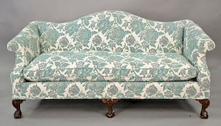 Custom upholstered Chippendale style sofa with camel back. lg. 77 in.