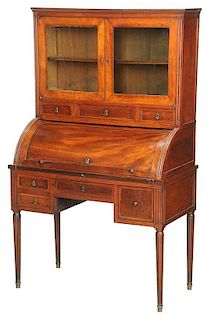 Louis XVI Style Cylinder Desk and Bookcase