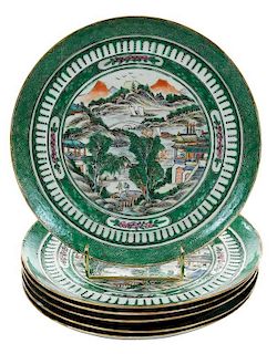 Six Chinese Export Famille Verte Plates
