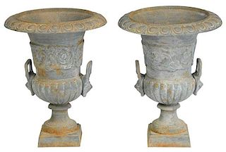 Pair Neoclassical Style Cast Iron Garden Urns