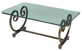 Wrought Iron Glass Top Low Table