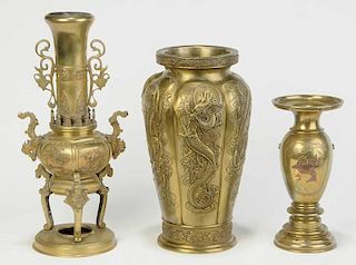 Three Asian Brass Vases