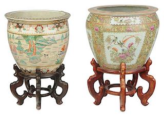 Two Large Chinese Enamel Decorated Fish Bowls