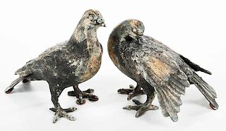 Pair Metal Pigeons