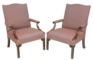 Pair Chippendale Style Mahogany Library Chairs