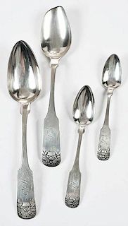 New York Basket of Flowers Coin Silver Spoons