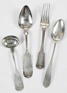 Four NC and TN Coin Silver Flatware