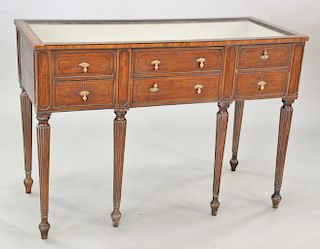 George IV mahogany cabinet with glass curio top and three drawers on reeded legs. ht. 33 in., top: 20 1/2" x 47"