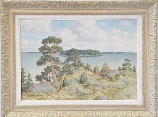 Two framed pieces to include Mitchel Pappas, watercolor, Dock on Water's Edge, signed lower left Mitchel Pappas, sight size 17 3/4" ...