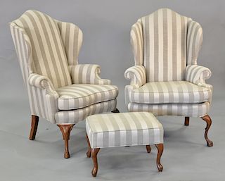 Pair of Pennsylvania House wing chairs with matching ottoman.