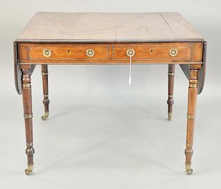 George IV mahogany drop leaf table with two drawers, circa 1830. ht. 29 1/2 in., top: 33 1/2" x 35"
