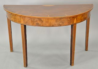 Federal mahogany demilune table with inlaid top, early 19th century. ht. 27 3/4 in., wd. 47 1/2 in., dp. 22 in.