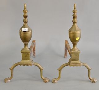 Pair of Federal style brass andirons. ht. 21 1/2 in. 
Provenance: From an estate in Lloyd Harbor, Long Island, New York