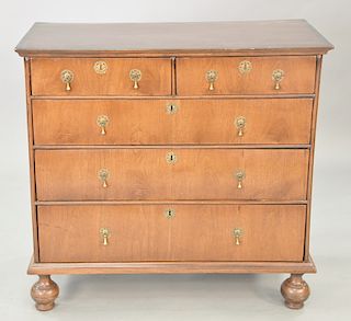 William and Mary two over three drawer chest on replaced ball feet, 18th century. ht. 35 3/4 in., wd. 35 1/2 in.