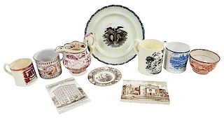 Ten Assorted Transfer Decorated Table Objects