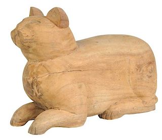 Large Rustic Carved Figural Cat