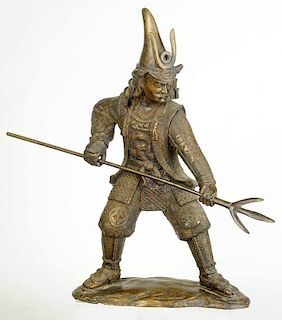 Large Asian Bronze Figure of a Warrior