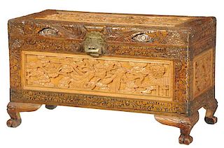 Chinese Carved Lift Top Chest