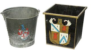 Heraldic Painted Tole Fire Bucket, Cachepot