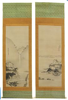 Two Shohaku Japanese Mountain Landscape Scrolls
