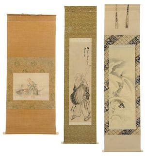 Three Japanese Scrolls, Fisherman, Carp