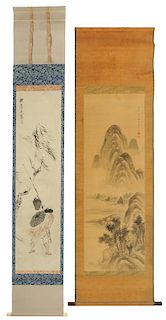Two Japanese Scrolls, Fisherman