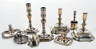 Nine Silver-Plated Candlesticks