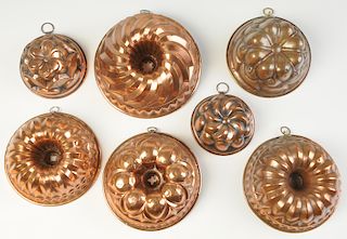 Seven French Copper Food Molds