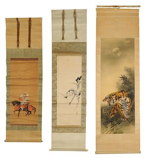 Three Japanese Scrolls with Animals