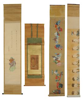 Four Japanese Scrolls with Figures