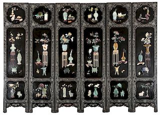 Chinese Lacquer Screen with Hardstone Elements