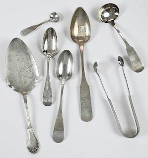 Boston Coin Silver Spoons, Ladles, Tongs