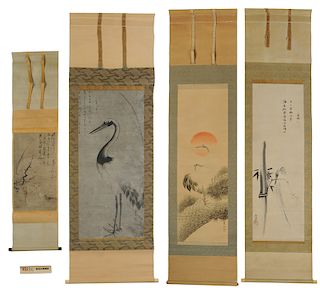 Four Japanese Scrolls, Cranes, Rabbits