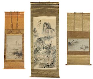 Three Japanese Landscape Scrolls with Figures