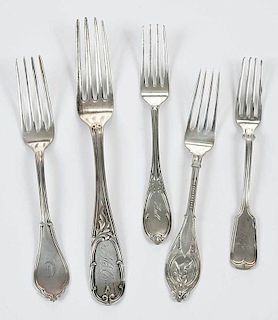 Nineteen Coin Silver Forks