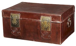Chinese Brass Mounted Leather Lift Top Trunk