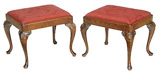 Pair Queen Anne Style Carved Beech Footstools