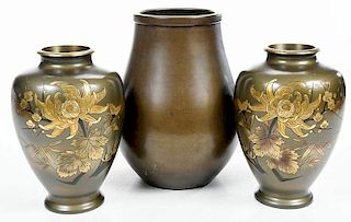 Three Asian Patinated Bronze Vases
