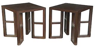 Pair Contemporary Brown Finished Side Tables