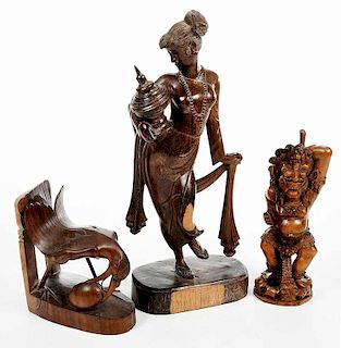 Three Southeast Asian Carved Wood Figures