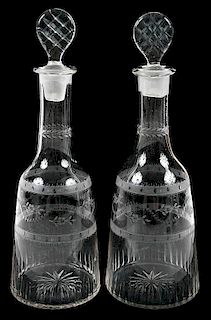 Pair Georgian Engraved Glass Decanters