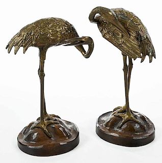 Two Bronze Figural Cranes