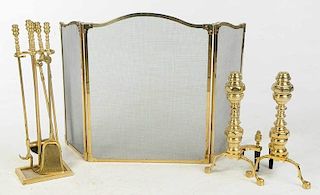 Set Classical Style Brass Fire Tools and Screen