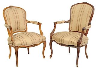 Two Provincial Louis XV Style Carved Fauteuils