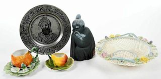 Seven Porcelain and Pewter Table Items