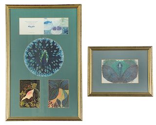 Two Art Nouveau Style Lalique Framed Cards