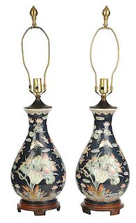 Pair Chinese Export Style Vase Table Lamps