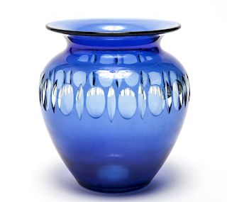 Durand Blue Cut To Clear Art Glass Vase